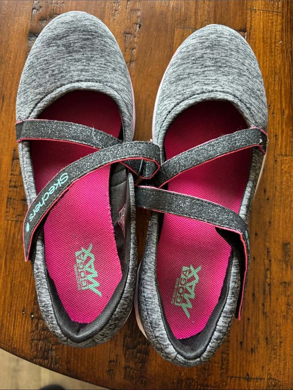 Skechers Girls Gray and Pink Mary Jane Slip-Ons